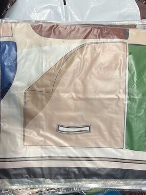 Colorblock Graphic Scarf - Cream, Green, Blue, Tan
